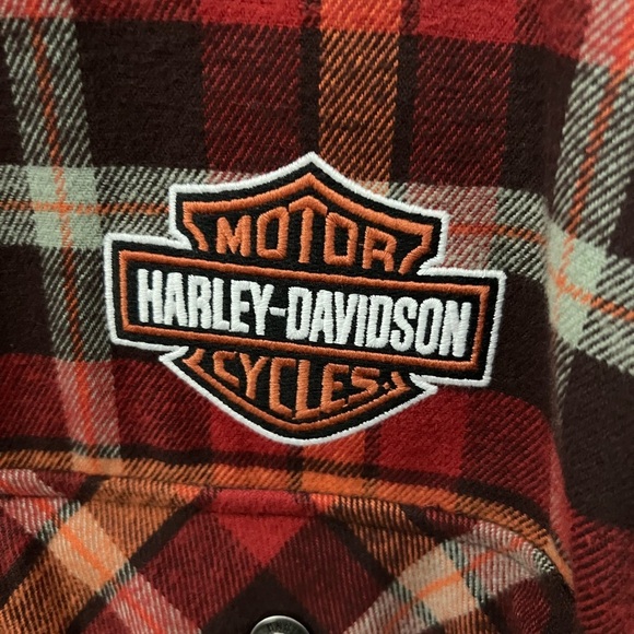 Harley-Davidson 4XL Quilted Plaid Flannel Shacket Bar & Shield Logo Red/Orange - Picture 2 of 7